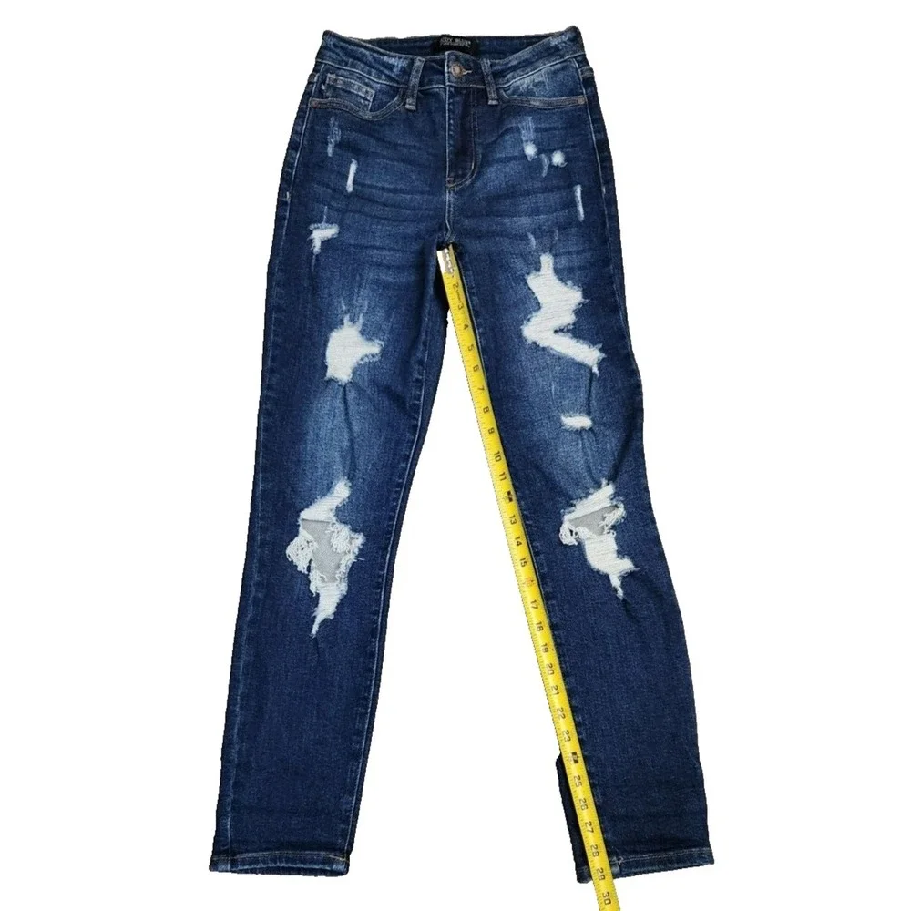 Judy Blue Boyfriend‎ Fit Jeans Women's Size 0/24 Blue Denim Stretch Distressed